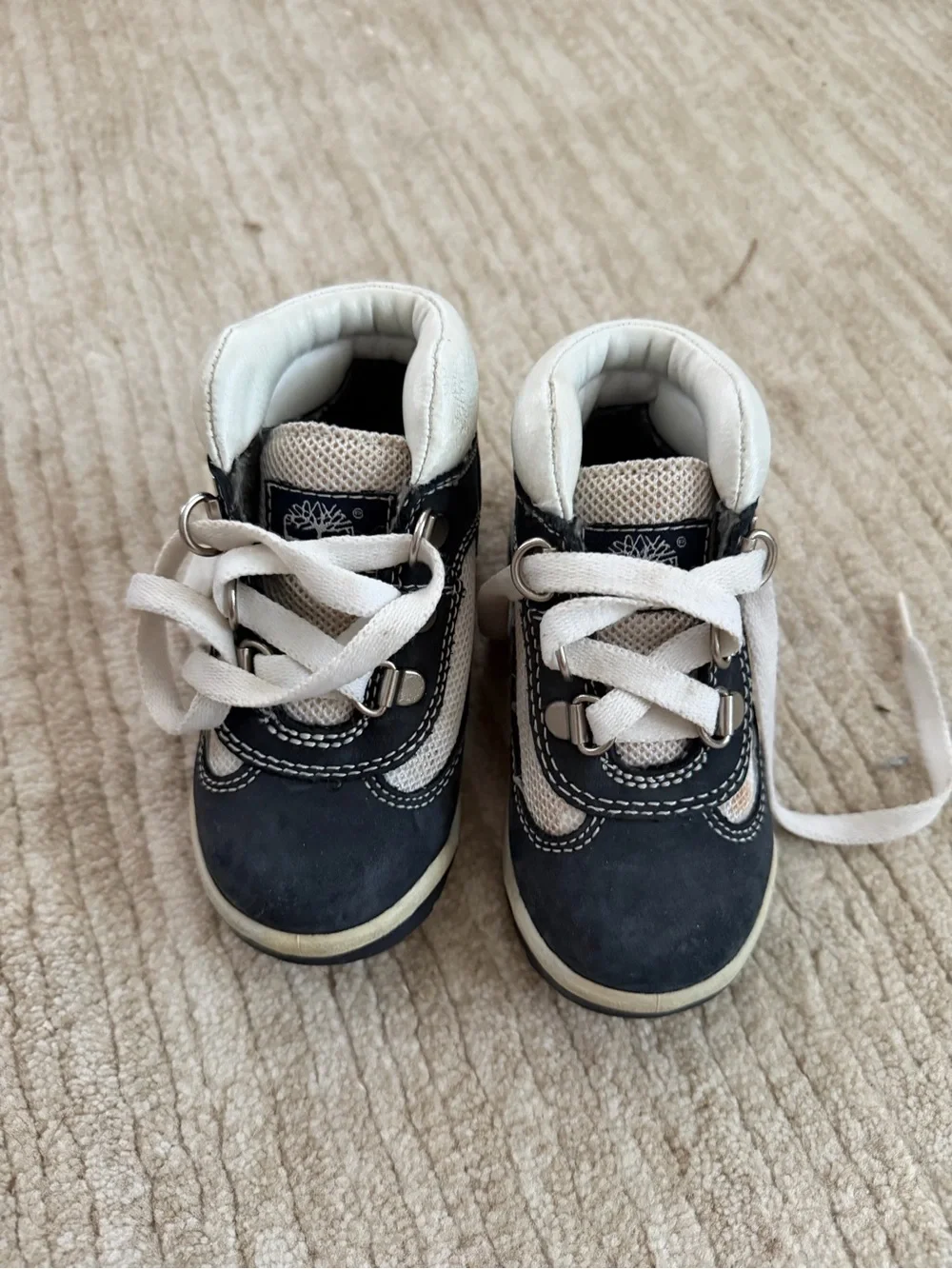 Timberland Navy and White Baby Lace-Up Walkers Sz 6.5 M